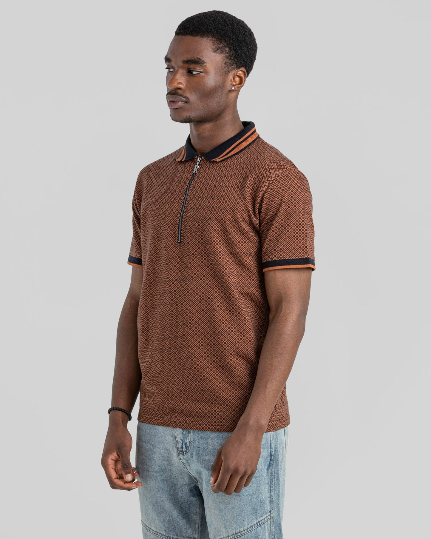 SLIM FIT QUATER ZIP JACQUARD POLO TSHIRT