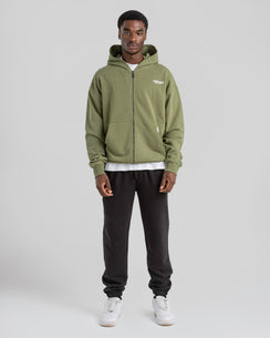Oversized Cotton Zip Up Hoodie - Khaki