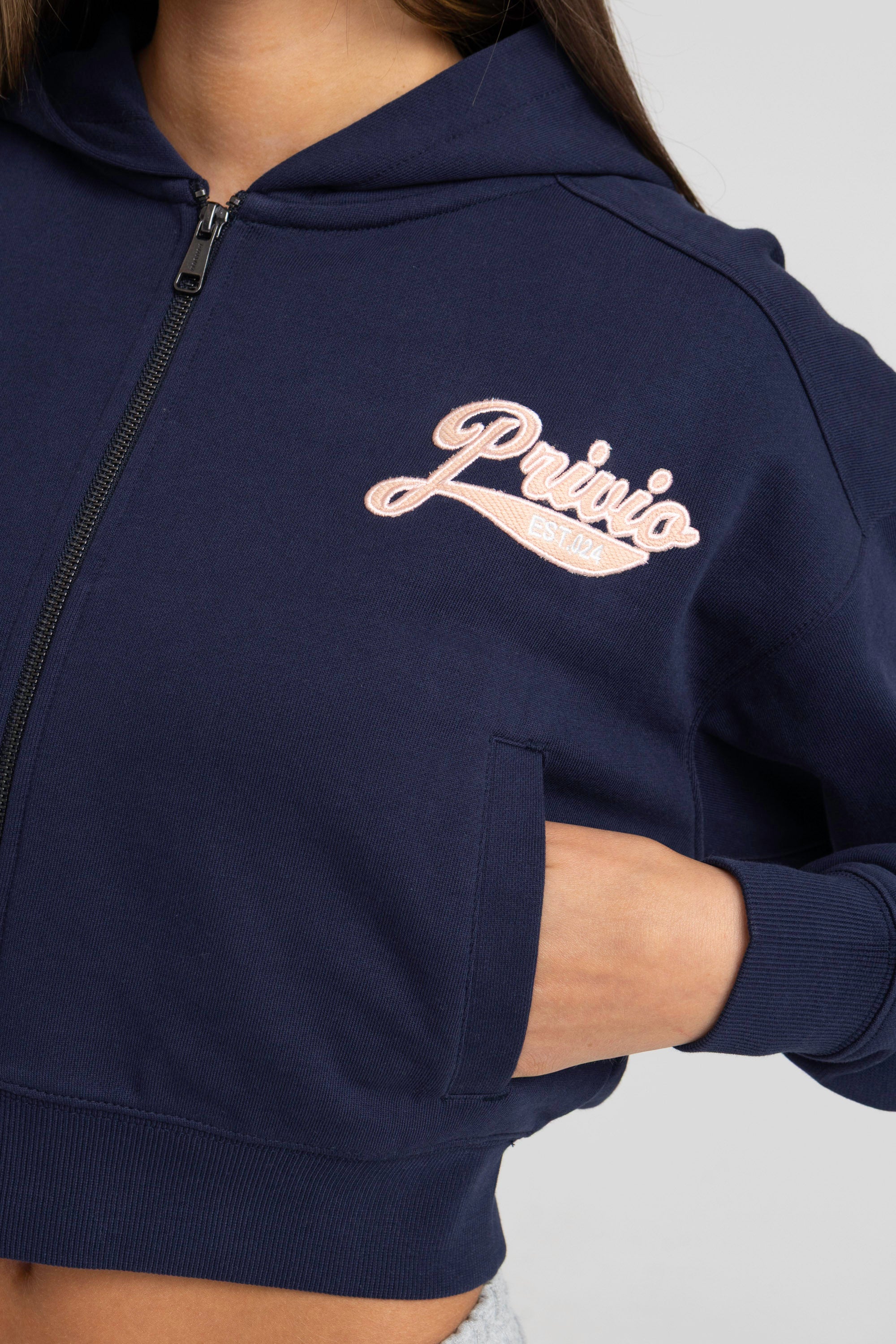 STAY SIMPLE ZIP THROUGH CROPPED HOODIE