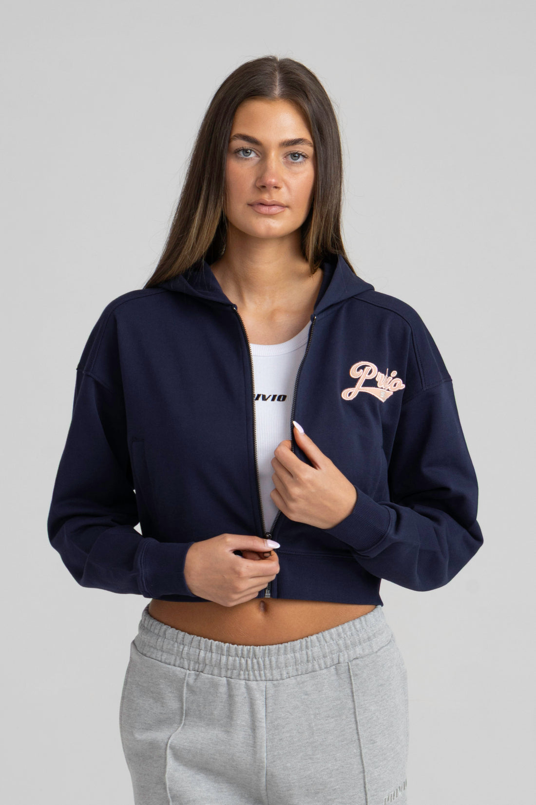STAY SIMPLE ZIP THROUGH CROPPED HOODIE