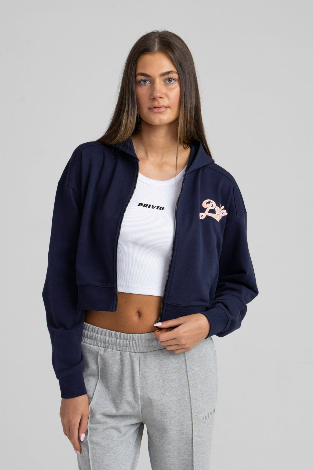 STAY SIMPLE ZIP THROUGH CROPPED HOODIE