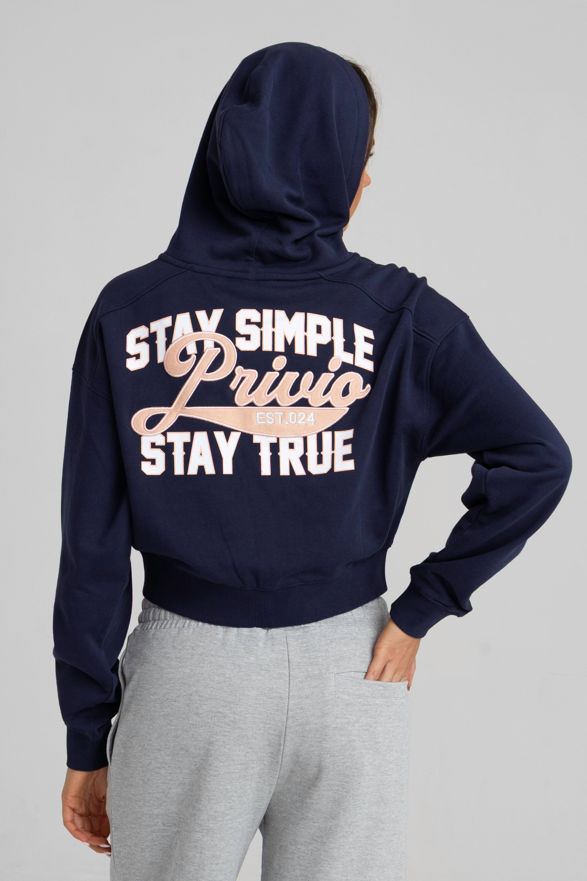 STAY SIMPLE ZIP THROUGH CROPPED HOODIE