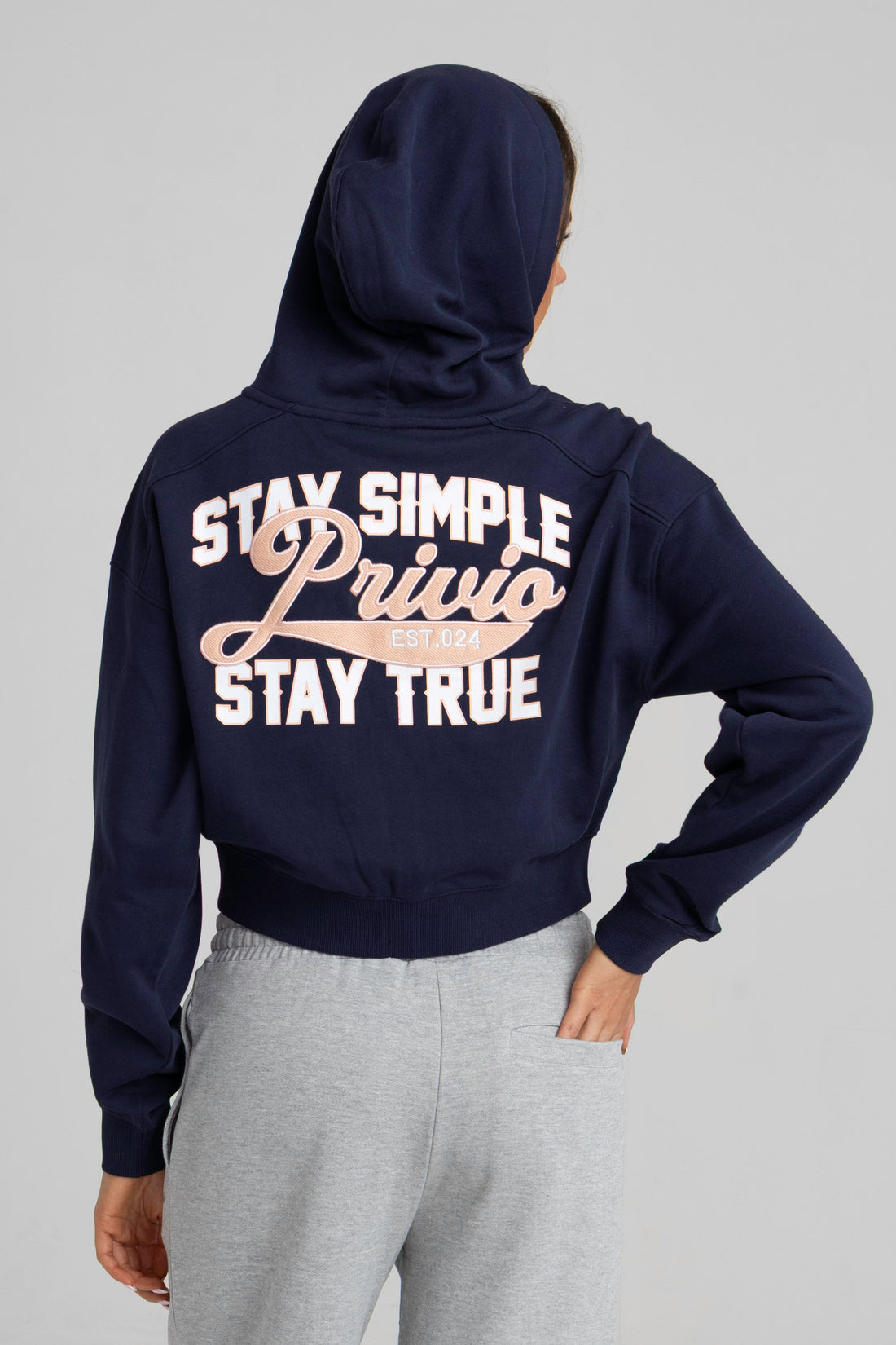 STAY SIMPLE ZIP THROUGH CROPPED HOODIE