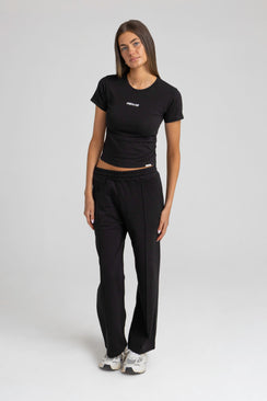 Logo Print Cropped T-Shirt - Black