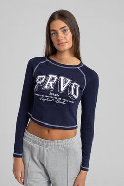 Graphic Cropped T-Shirt - Navy