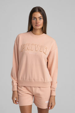 Washed Cotton Applique Sweatshirt - Peach