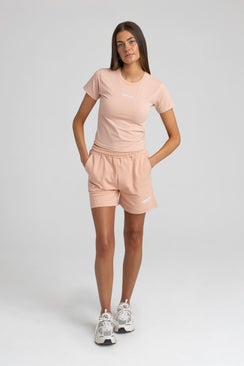 Logo Print Cropped T-Shirt - Peach