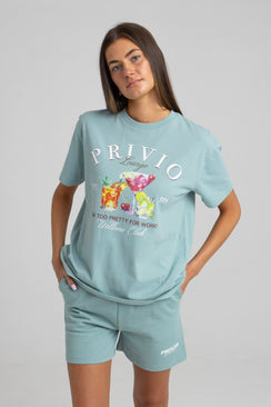 Privio Lounge Oversized Graphic T-Shirt - Dusty Mint