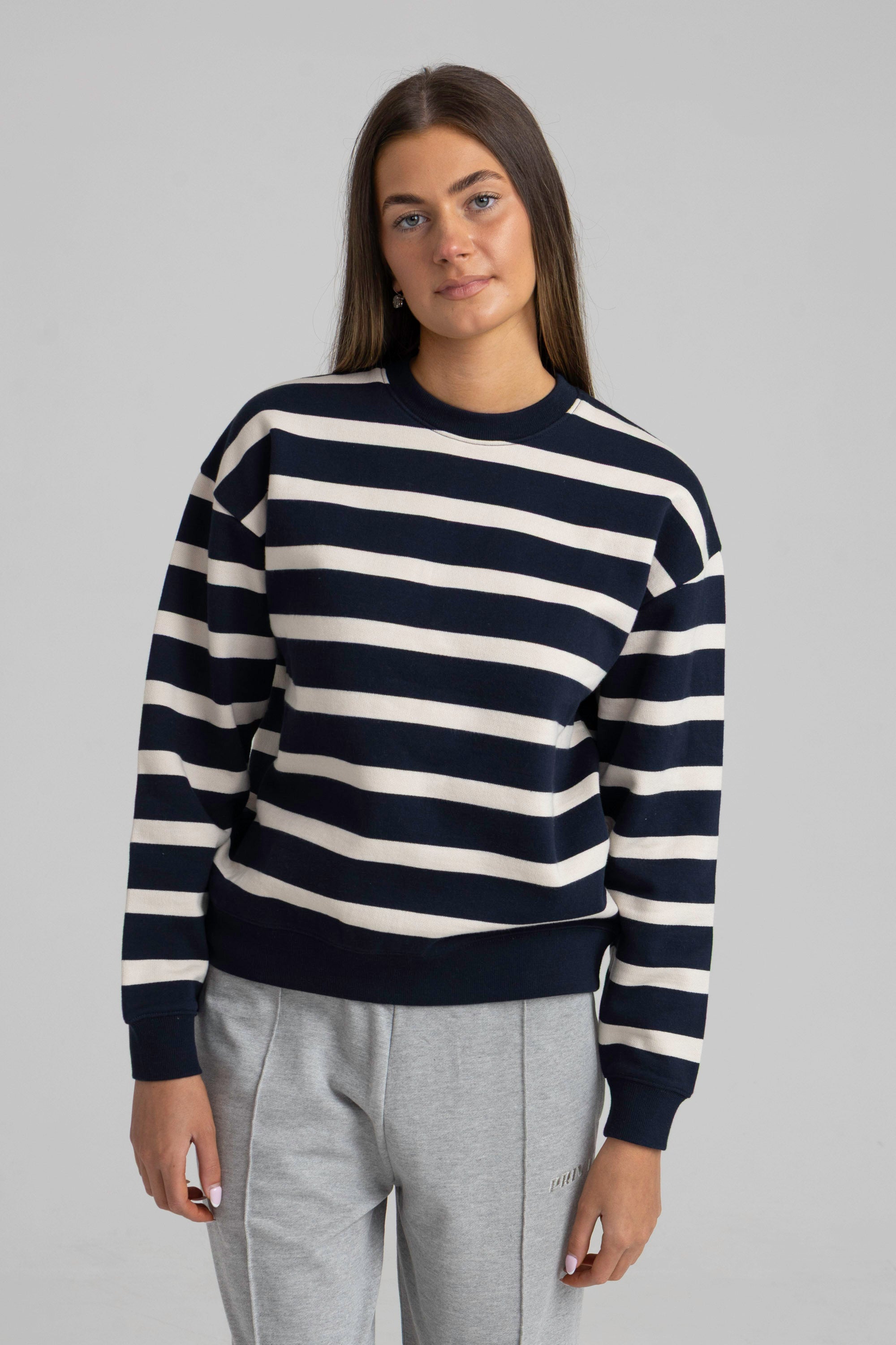 Washed Cotton Stripe Sweatshirt - Navy