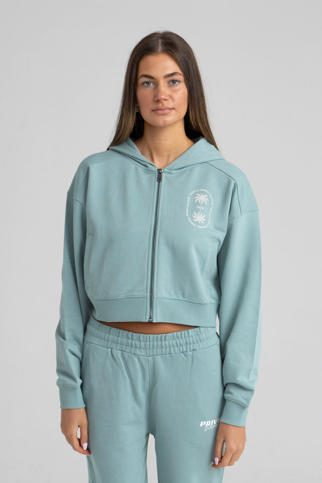 TROPICAL ZIP THROUGH CROPPED HOODIE