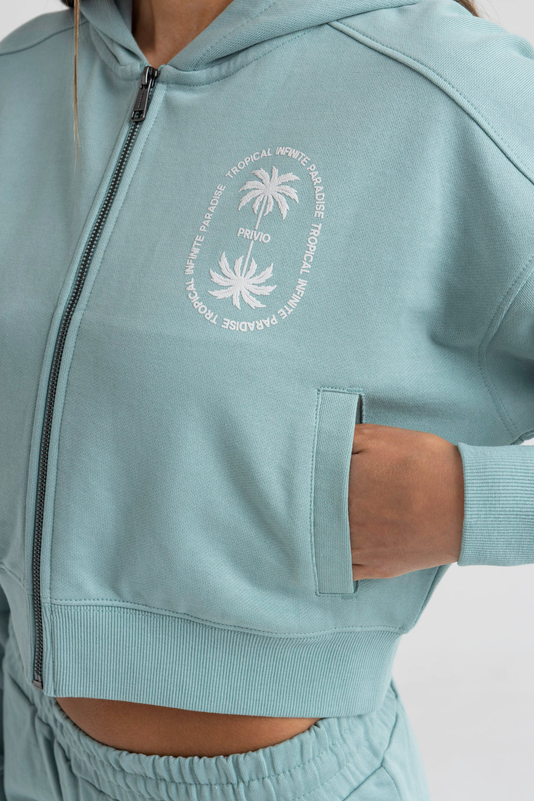 TROPICAL ZIP THROUGH CROPPED HOODIE