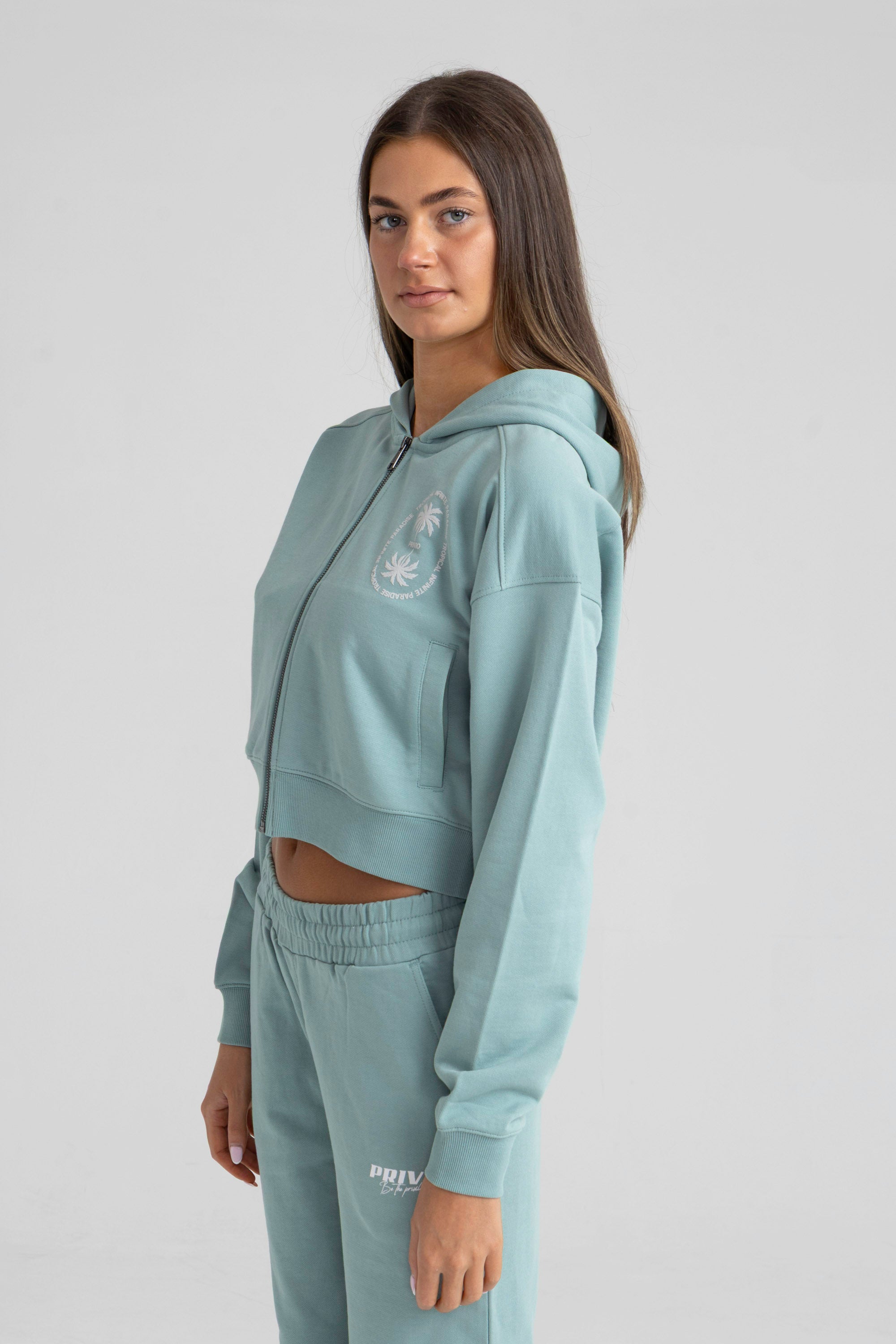 TROPICAL ZIP THROUGH CROPPED HOODIE
