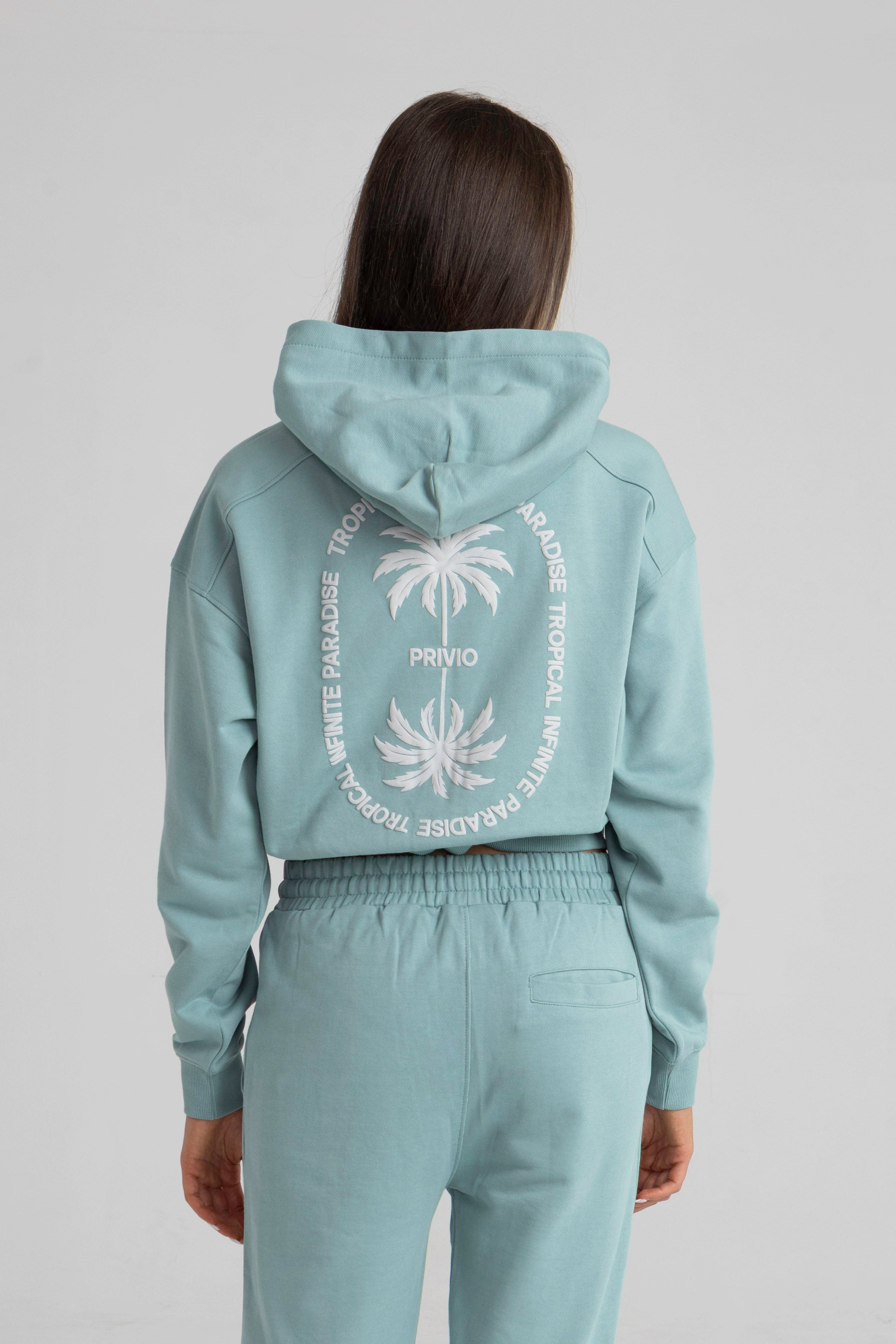 TROPICAL ZIP THROUGH CROPPED HOODIE