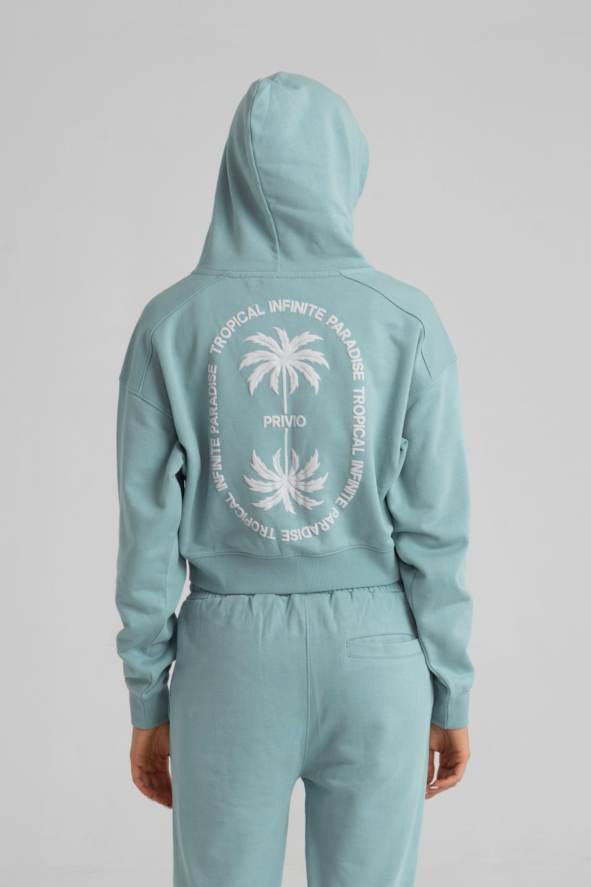 TROPICAL ZIP THROUGH CROPPED HOODIE