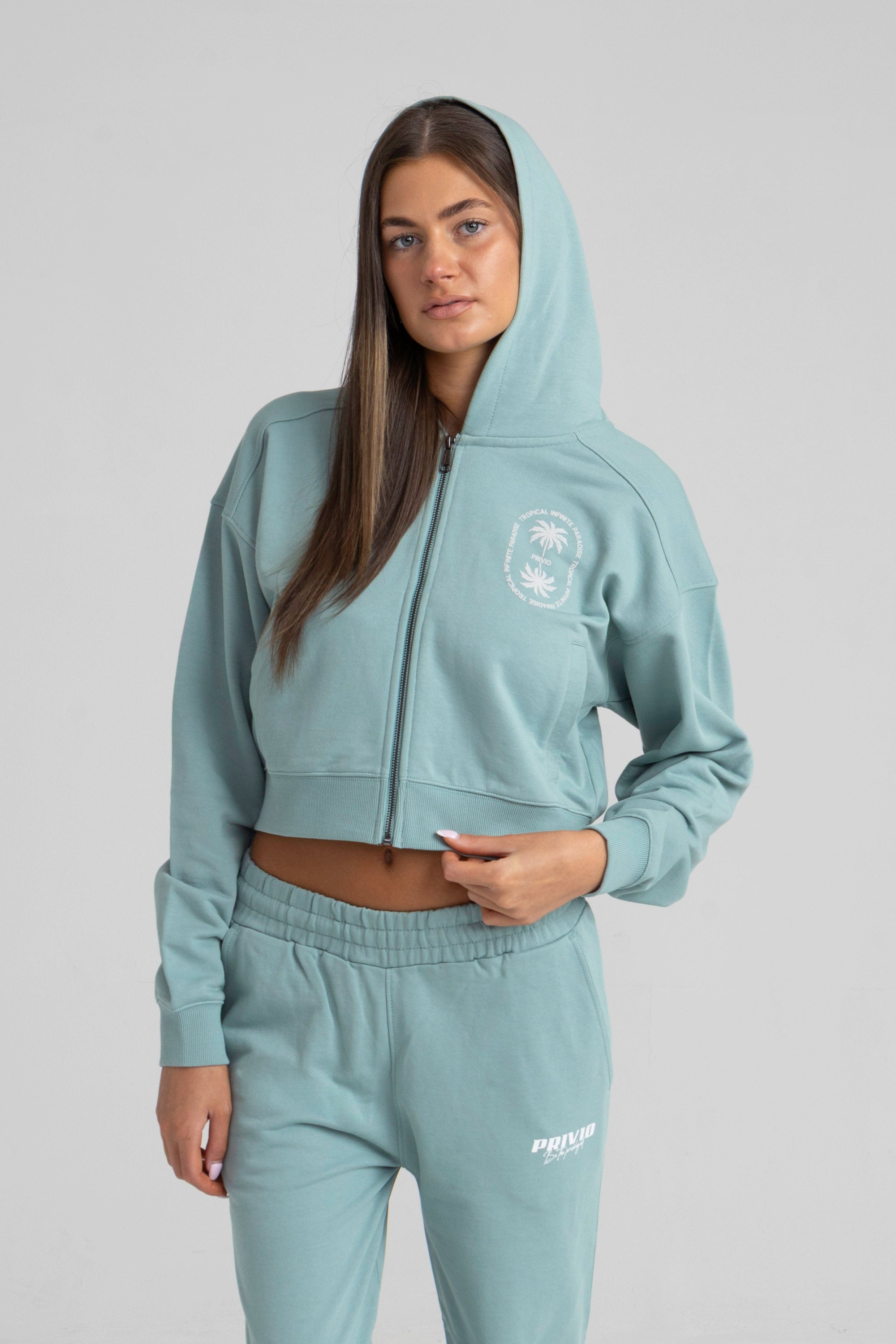 TROPICAL ZIP THROUGH CROPPED HOODIE