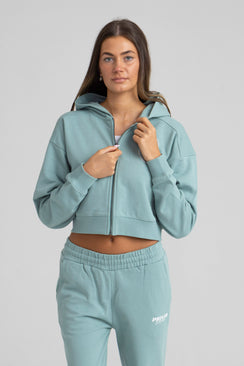 Cropped Hoodie Zip Up - Dusty Mint