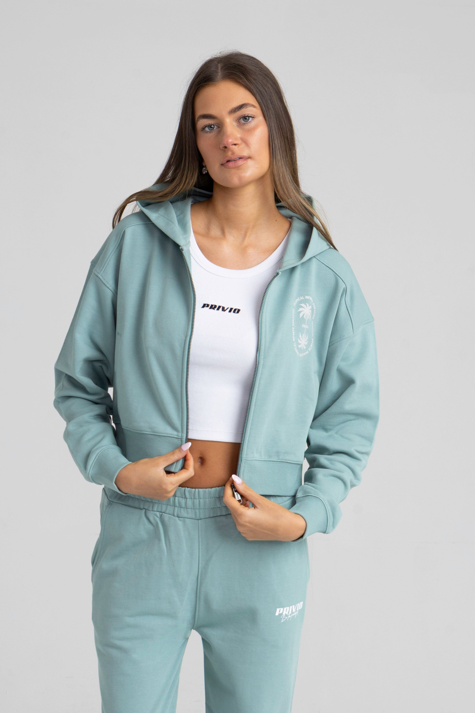 TROPICAL ZIP THROUGH CROPPED HOODIE