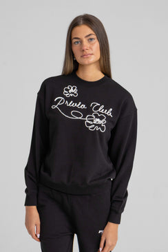 Washed Cotton Embroidered Sweatshirt - Black