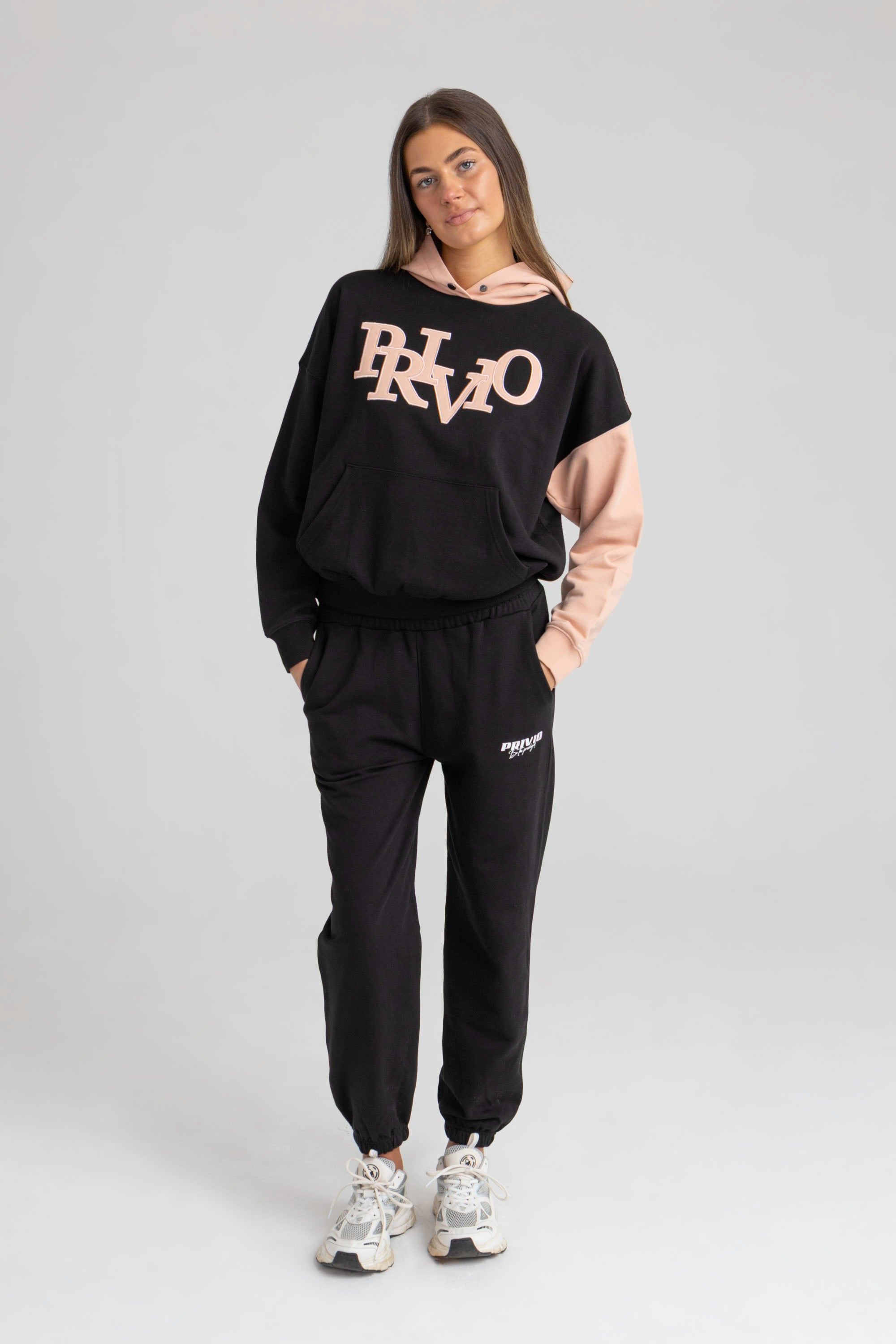 Contrast Sleeve Hoodie - Black