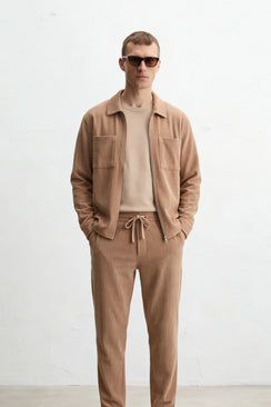 Corduroy Zip Through Shacket - Beige