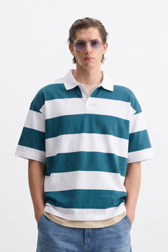 Oversized Classic Stripe Polo - White